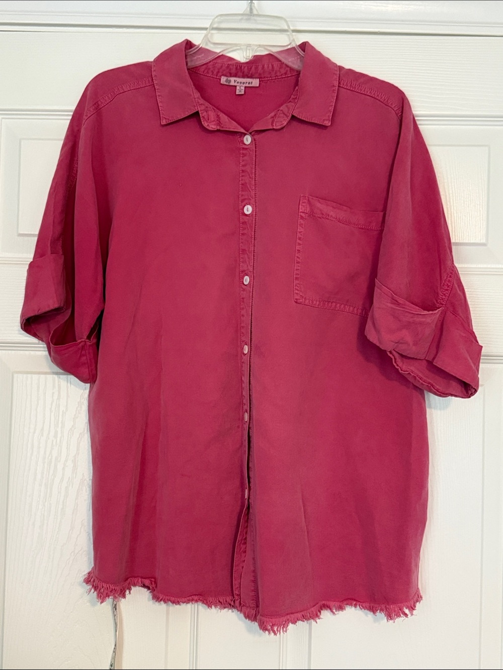 Washed Button-Up Blouse in Raspberry Pink by Veveret